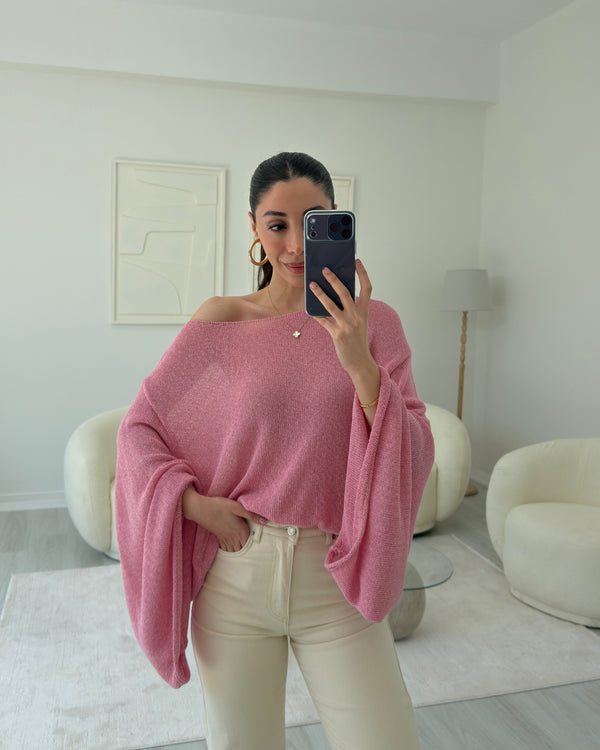 PEMBE DÜŞÜK OMUZ İNCE TRİKO