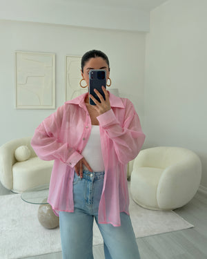PEMBE İPEKSİ TRANSPARAN GÖMLEK