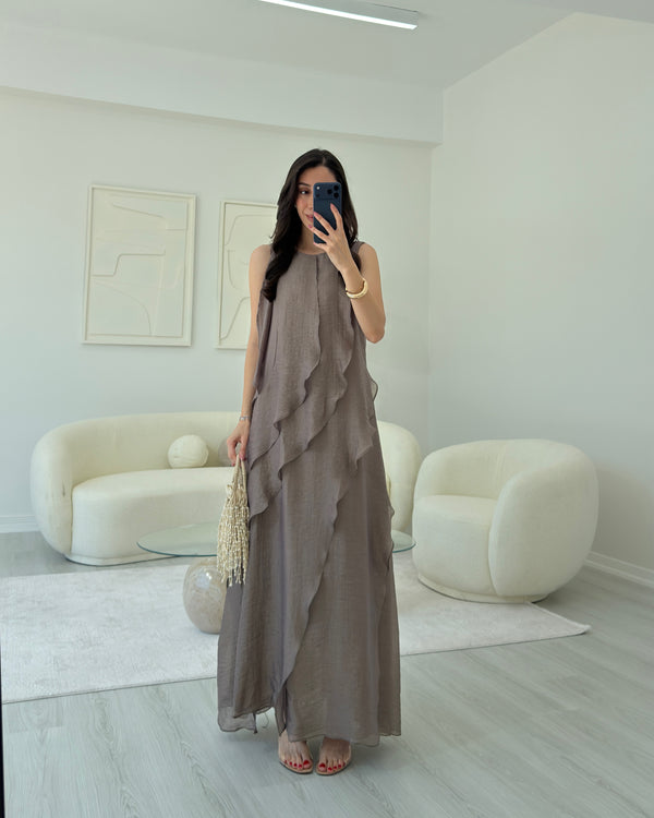 BRONZ FIRFIRLI MAXİ ELBİSE