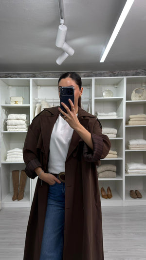 KAHVERENGİ VOGUE OVERSİZE TRENÇKOT
