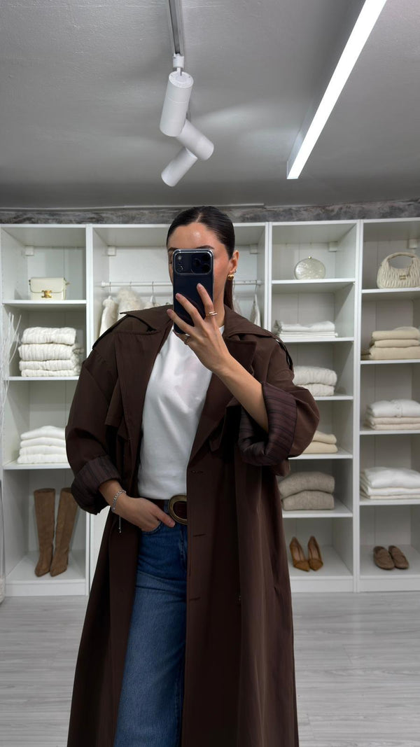 KAHVERENGİ VOGUE OVERSİZE TRENÇKOT