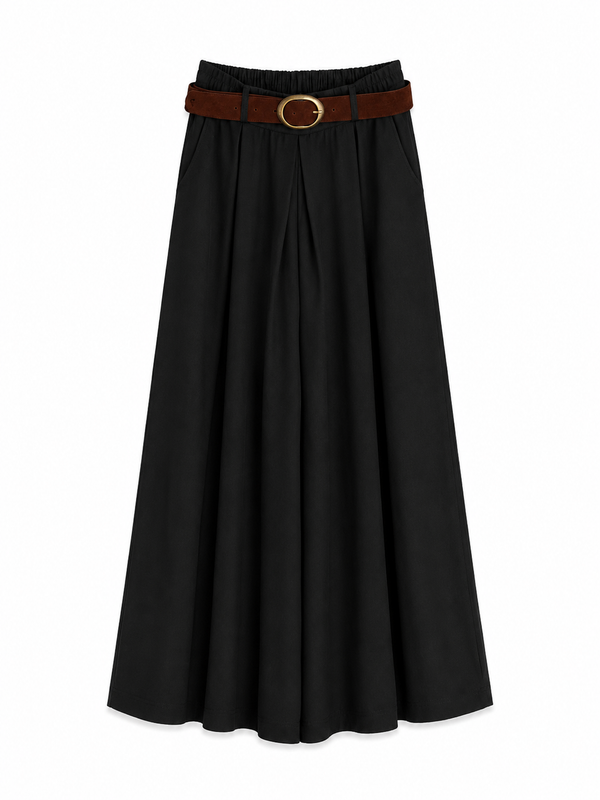 SİYAH KEMERLİ ETEK PANTOLON