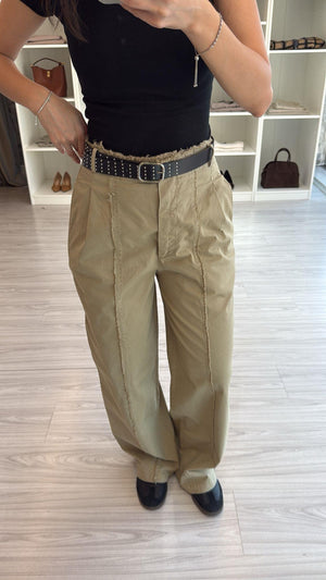 HAKİ KEMERLİ YÜKSEK BEL STRAIGHT PANTOLON