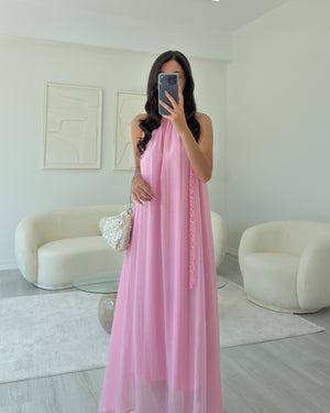 PEMBE YAKA DANTELLİ ELBİSE