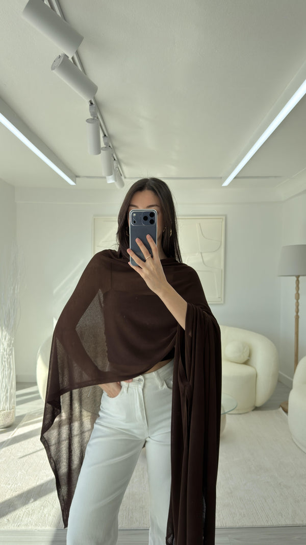 KAHVERENGİ İNCE TRİKO PELERİN BLUZ