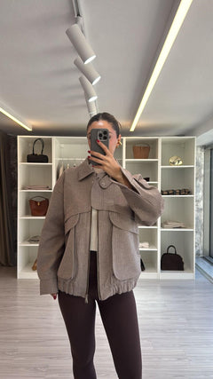 KAHVERENGİ OVERSIZE KIRÇILLI BOMBER CEKET