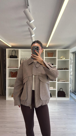 KAHVERENGİ OVERSIZE KIRÇILLI BOMBER CEKET