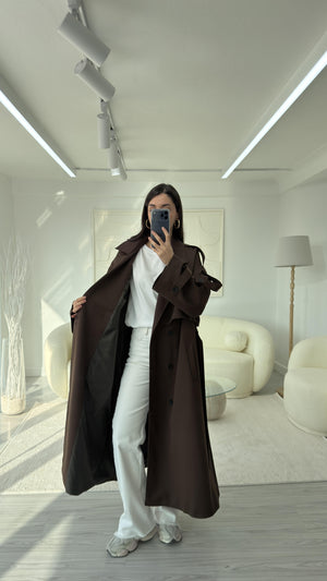KAHVERENGİ OVERSIZE UZUN TRENÇKOT