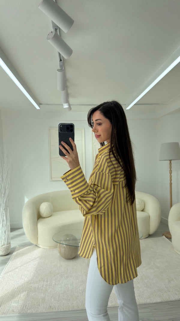SARI KAHVERENGİ ÇİZGİLİ GÖMLEK
