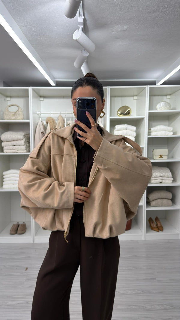 BEJ SÜET BOMBER CEKET