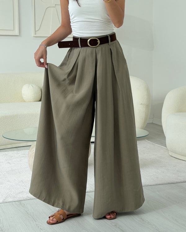 HAKİ KEMERLİ ETEK PANTOLON