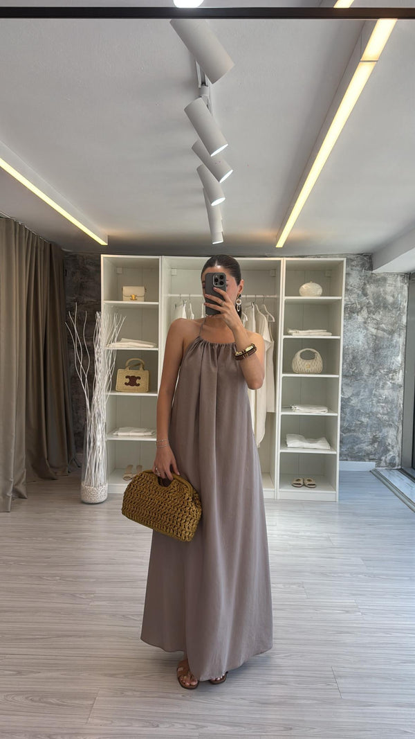 VİZON HALTER YAKA TENSEL ELBİSE