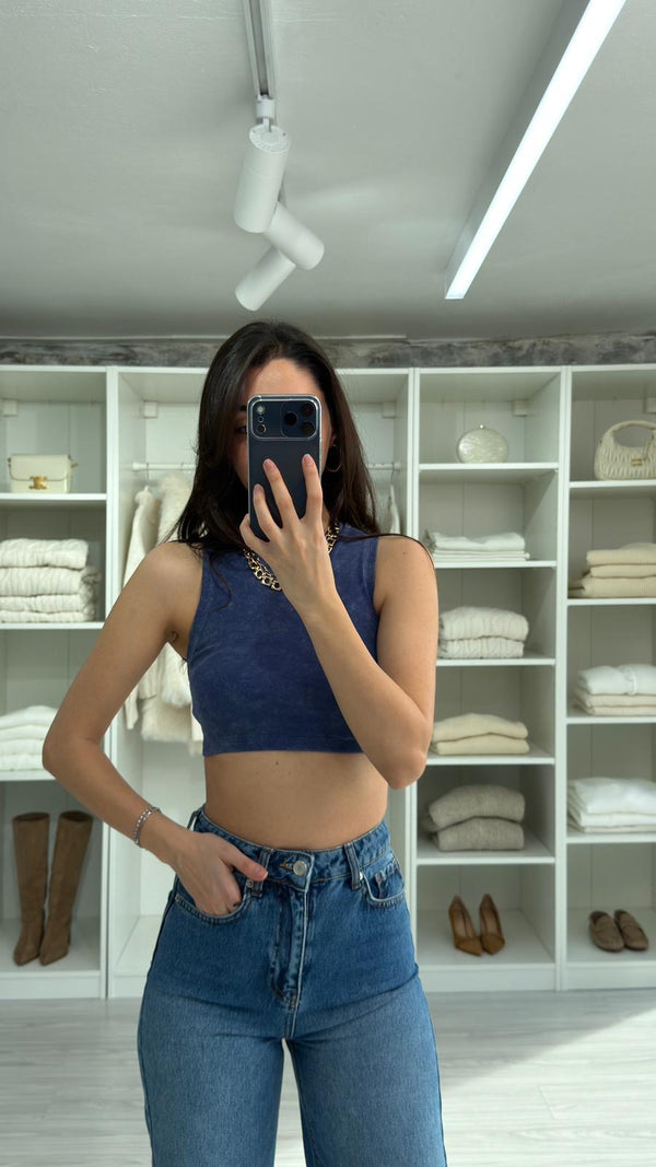 MAVİ YIKAMALI CROP