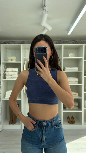 MAVİ YIKAMALI CROP