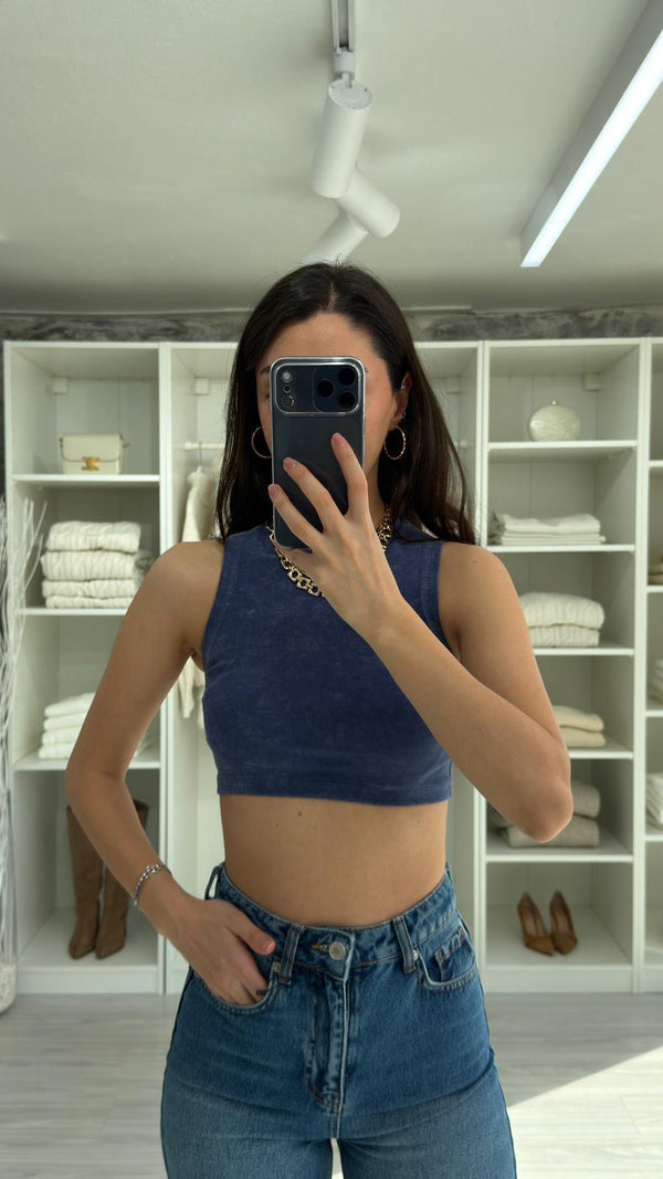 MAVİ YIKAMALI CROP
