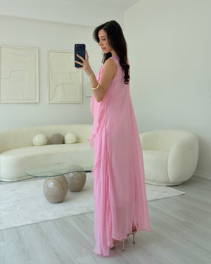 PEMBE FIRFIRLI MAXİ ELBİSE