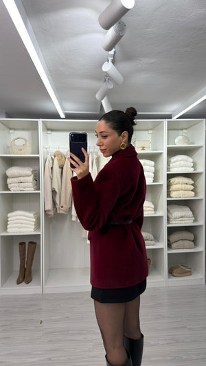 BORDO YUMUŞAK DOKULU KEMERLİ CEKET
