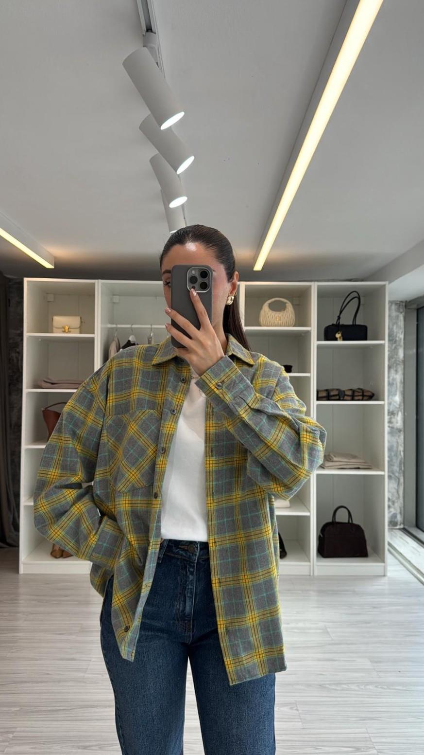 SARI OVERSIZE EKOSELİ ODUNCU GÖMLEK