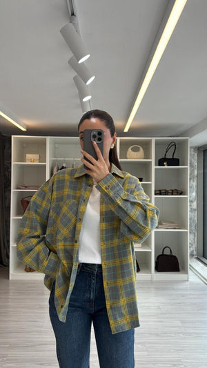 SARI OVERSIZE EKOSELİ ODUNCU GÖMLEK