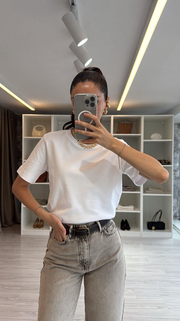 BEYAZ TOK KUMAŞ BASIC TİŞÖRT
