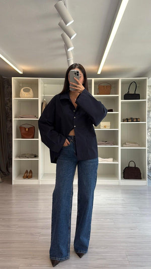 LACİVERT OVERSIZE POPLİN GÖMLEK