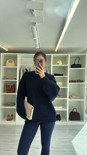 LACİVERT BİSİKLET YAKA OVERSIZE KAZAK