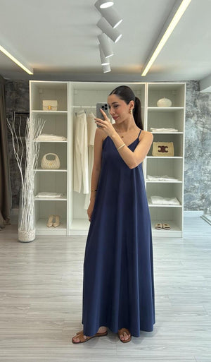 LACİVERT ASKILI TENSEL ELBİSE