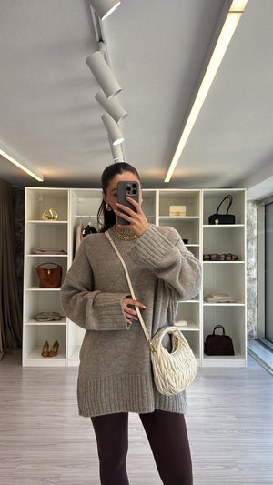 VİZON OVERSIZE BİSİKLET YAKA KAZAK