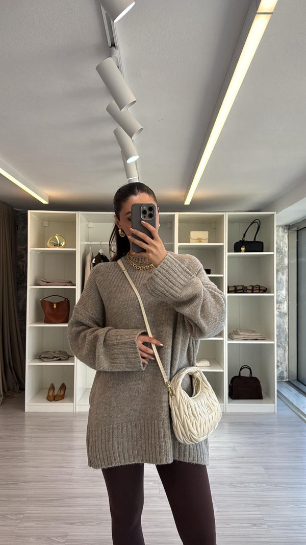 VİZON OVERSIZE BİSİKLET YAKA KAZAK