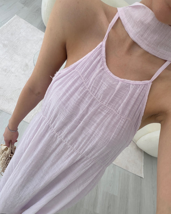 PEMBE ŞALLI ASKILI ELBİSE