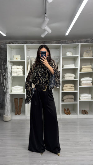 SİYAH KEMERLİ SATEN PANTOLON