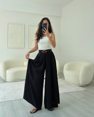 SİYAH KEMERLİ ETEK PANTOLON