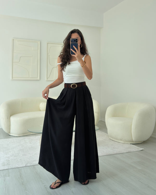 SİYAH KEMERLİ ETEK PANTOLON