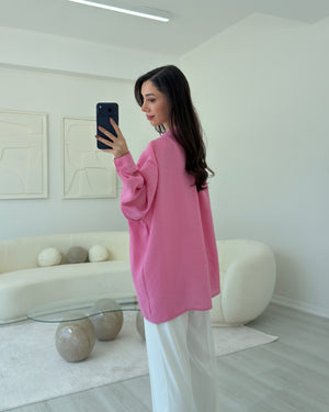 PEMBE OVERSİZE TENSEL GÖMLEK