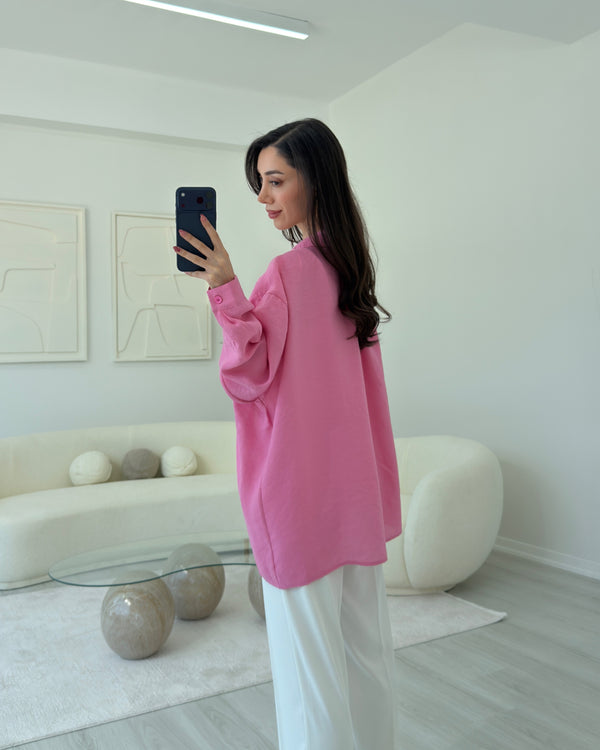 PEMBE OVERSİZE TENSEL GÖMLEK
