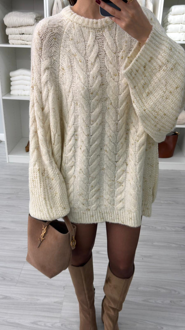 EKRU OVERSIZE SİMLİ KAZAK