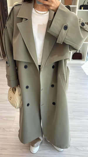 HAKİ OVERSIZE UZUN TRENÇKOT