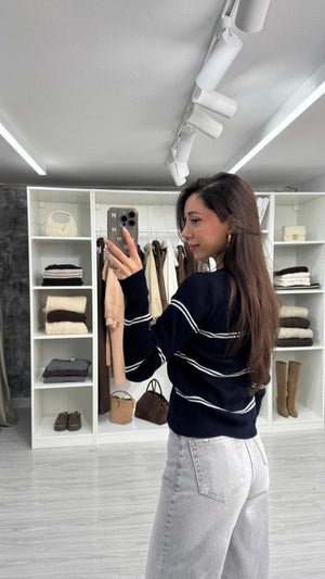LACİVERT ÇİZGİLİ TRİKO HIRKA