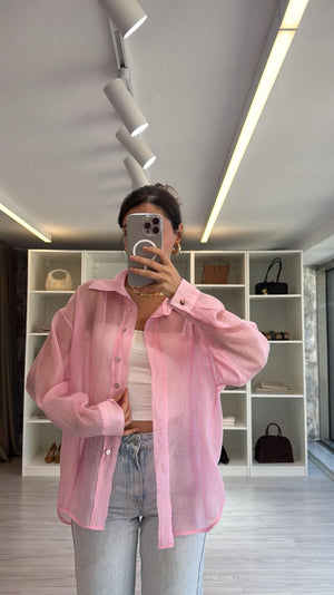 PEMBE TRANSPARAN GÖMLEK