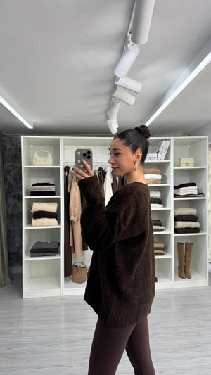 KAHVERENGİ LİSS OVERSIZE TRİKO KAZAK