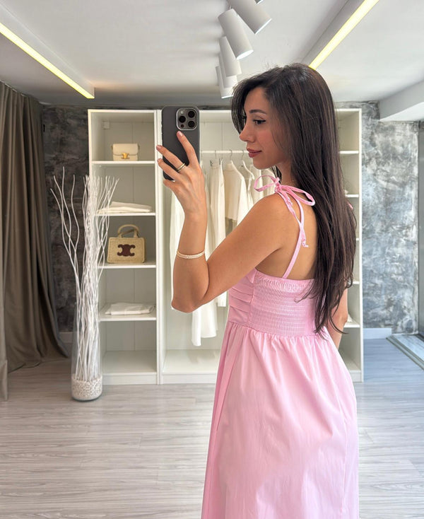 PEMBE POPLİN ELBİSE
