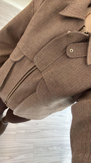 KAHVERENGİ OVERSIZE KIRÇILLI BOMBER CEKET