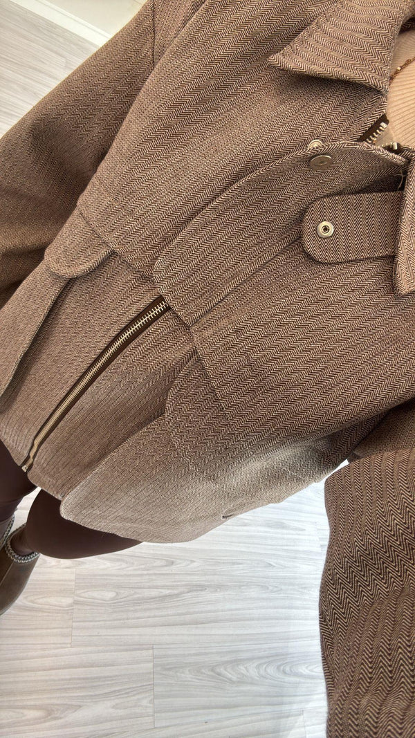 KAHVERENGİ OVERSIZE KIRÇILLI BOMBER CEKET