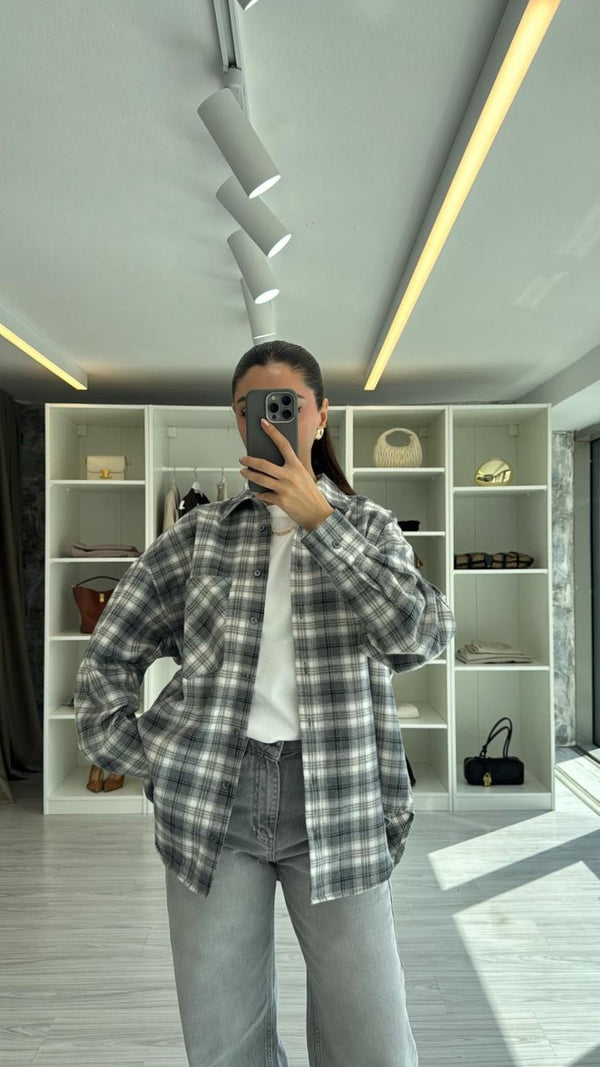 GRİ OVERSIZE EKOSELİ ODUNCU GÖMLEK