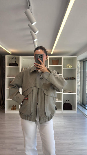 HAKİ OVERSIZE KIRÇILLI BOMBER CEKET