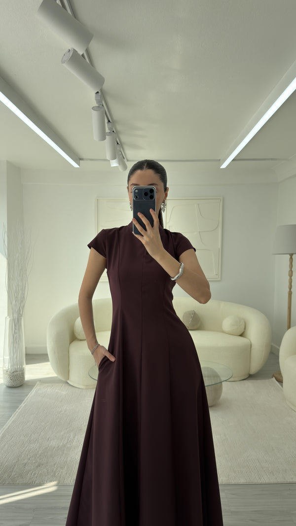 BORDO AY KOLLU KUPLU ELBISE