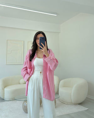 ŞEKER PEMBE OVERSIZE TENSEL GÖMLEK