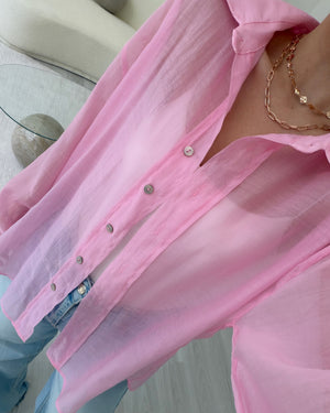 PEMBE İPEKSİ TRANSPARAN GÖMLEK