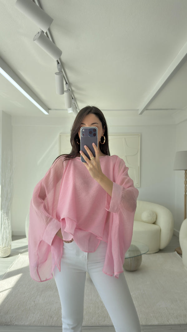 PEMBE ELİSE PELERİN ŞİFON BLUZ