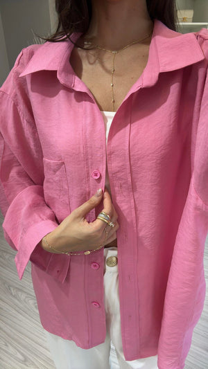 PEMBE OVERSİZE TENSEL GÖMLEK